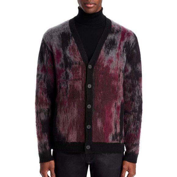 John Varvatos Collection Men's Dio Jacquard Alpaca Wool Cardigan Sweater Plum XL - Picture 1 of 7